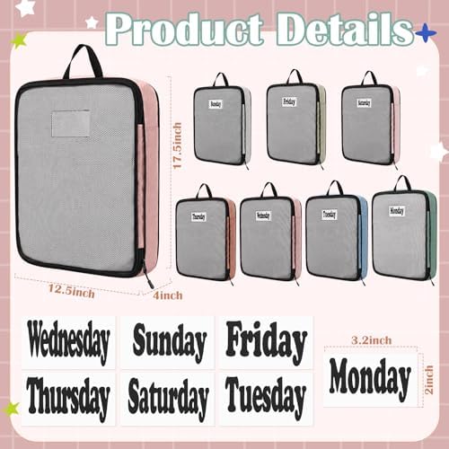 7 Pcs Packing Cubes for Travel Days of Week, Morandi, L - Image 2