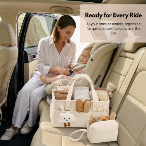 PeraBella Baby Diaper Caddy Organizer, Baby Basket Shower Gift, Portable Changing Table Basket, Postpartum Caddy & Tote Bag Pouch, Newborn Boy & Girl Nursery Essentials Registry, Car Diaper Organizer - Image 5