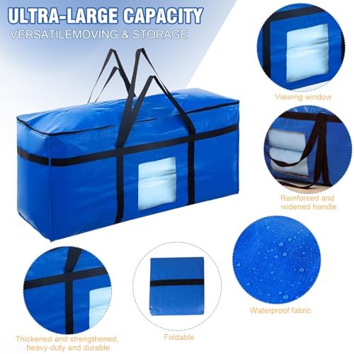 6 Packs 60 Gallon Heavy Duty Moving Storage Bag Foldable Duffle with Zipper 4 Reinforced Handles and See Through Window Waterproof Dustproof Organizer for Home Moving Travel - Image 4
