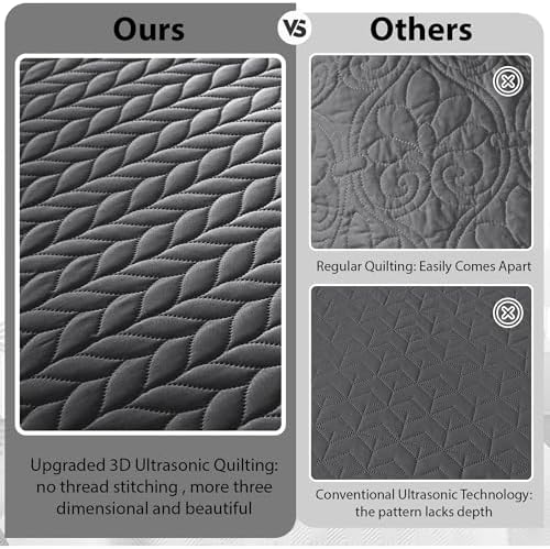 Twin Quilt Set Bedspread Coverlet Microfiber Bedding Leaf Charcoal 68x86 - Image 3