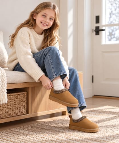 Kids Genuine Suede Slippers Fuzzy House Shoes Indoor Outdoor - Image 3