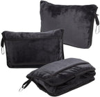 ShezPretty Premium 2in1 Soft Travel Blanket Pillow with Airline Hand Luggage Sleeve and Backpack Clip Airplane (Black) - Image 2