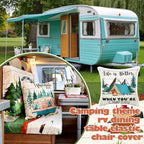 Geyoga 6 Pcs Happy Camper Rv Dinette Cushion Covers Stretch Washable Rv Cushion Covers Camper Accessories for Campers Car Bench, 2 Pillowcase, 2 Backrest and 2 Bench Replacement - Image 3
