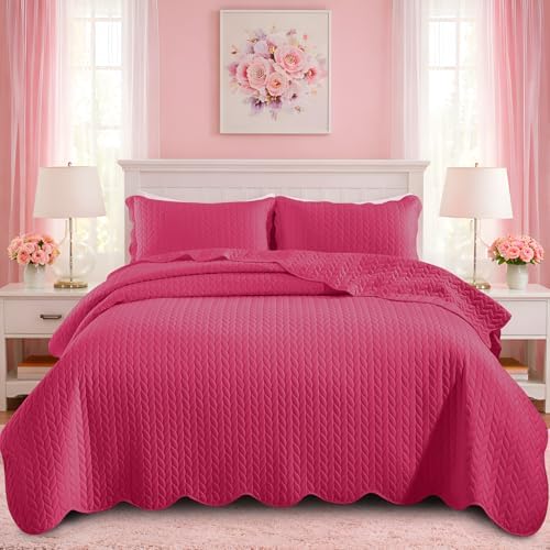 King Quilt Set Bedspread Coverlet Bedding Leaf Hot Pink 106"x96" by IRImperialRooms