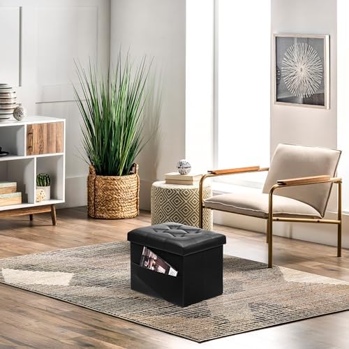 AmasSmile Ottoman with Storage,Folding Stool, 16" Leather,Black 2 Pack - Image 4