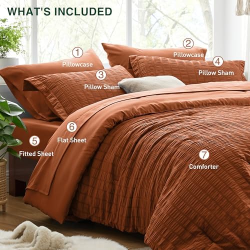 Seersucker Terracotta California King Comforter Set, 7-Piece Bed in a Bag - Image 6