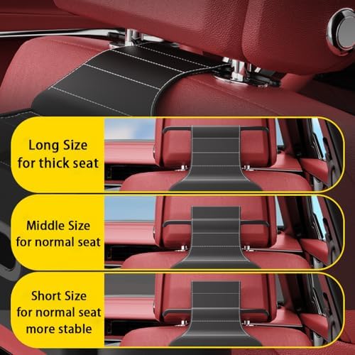 Seat Back Organizer, Full Leather Cover Tissue Case Headrest Storage Box with 2 Cup Holders and Hook Multi-functional Durable Back Seat Storage Tool for Family Travel and Kids Care Red - Image 5