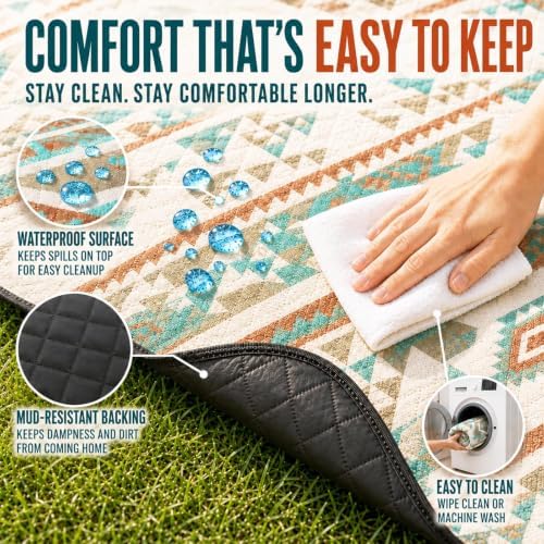 Extra Large Picnic Outdoor Blanket, 80''x80'' Waterproof Foldable Blankets Bohemia Picnic Mat for Beach,Music Festival Concert, Travel Essential Accessories - Image 7