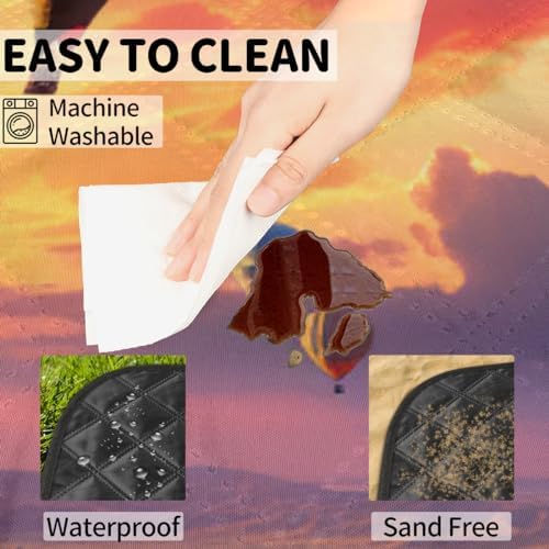 Large Picnic Blanket 79"X79" Picnic Mat Waterproof Foldable Lawn Park Blanket with Carry Strap Sandproof Beach Blanket Hot Air Balloon Portable Camping Blanket for Travel - Image 3