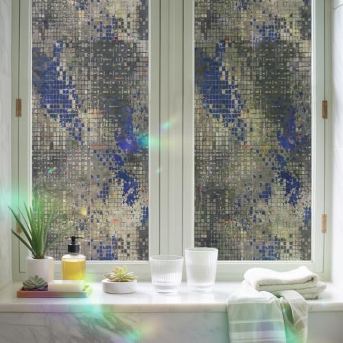 Window Privacy Film Static Cling, Blue Slate Gray Decorative Stained Glass Window Film for Sliding Patio Doors/Living Room Glass Doors, Geometric Modern Industrial Abstract Art 29.5 x 78.7 Inches - Image 6