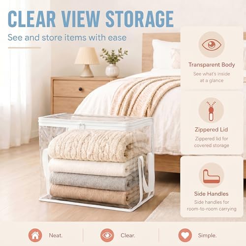 Clear Storage Bins with Lids, Plastic Storage Boxes and Closet Organizers for Under Bed Toy Storage, Foldable Moving Bags for Packing Clothes (White-8PCS, Large: 15 x 9.5 x 12.6 in) - Image 2