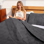 Whale Flotilla King Size Quilt Bedding Set, Soft Grey King Quilts Bedspreads for All Seasons, Lightweight Geometric Star Pattern Coverlets - 3 Pieces(1 Quilt, 2 Pillow Shams) - Image 3
