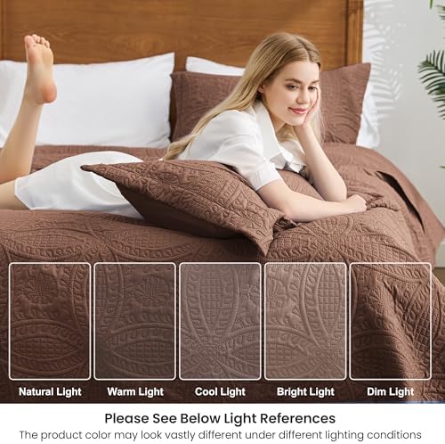 Love's cabin California King Size Quilt Bedding Set Brown Bedspreads - Cal King Lightweight Bedspread Comforter - Coin Pattern Coverlet for All Season - 3 Pieces (1 Quilt, 2 Pillow Shams) - Image 5
