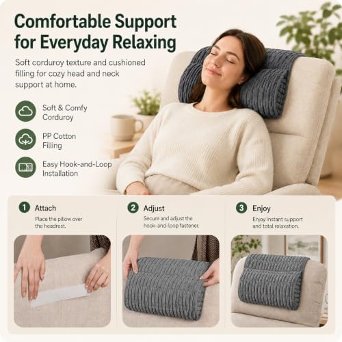 Neck Pillow for Recliner Chair, Helps Ease Neck Pain & Work Fatigue（Gray） - Image 4