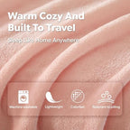 Travel Blanket, Soft 2-in-1 Airplane Blanket, Light Grey, Peachy Pink, Travel Essentials Car Blanket with Luggage Sleeve & Backpack Clip - Image 5