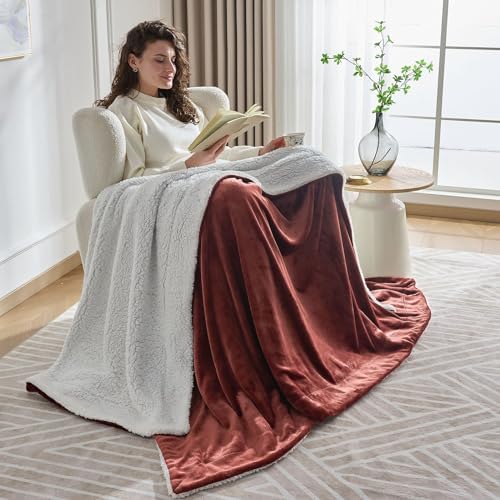 NANPIPER Warm Sherpa Blanket for Couch, Soft Fleece Twin Size for Winter, Fuzzy Plush Throw Gift for Women, Chocolate Brown 60x80 Inches by NANPIPER