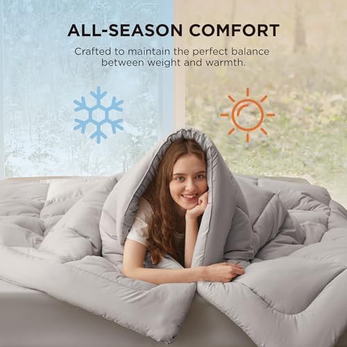 Bedsure Comforter Duvet Insert - Quilted Comforters King Size, All Season Duvet, GentleSoft Down Alternative Bedding, with 8 Tabs, Gifts for Women/Men, Light Grey, King 90 x 102 Inches - Image 4