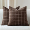 Decorative Chenille Plaid Fall Throw Pillow Covers Brown 26x26 Set of 2 by Unknown