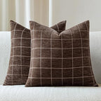 Decorative Chenille Plaid Fall Throw Pillow Covers Brown 26x26 Set of 2 by Unknown