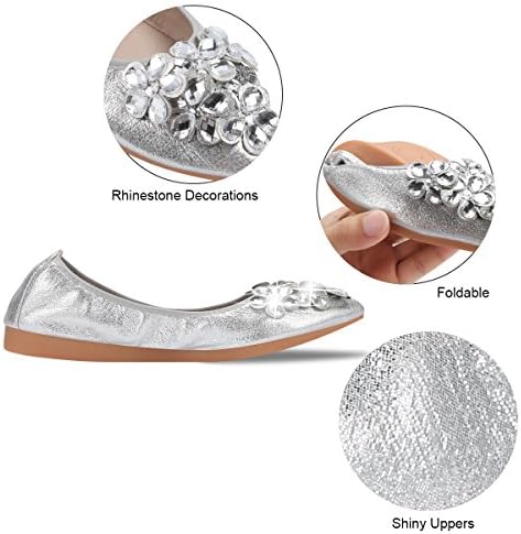 KUNWFNIX Women Ballet Flats Rhinestone Wedding Ballerina Shoes Foldable Sparkly Comfort Slip on Flat Shoes - Image 3