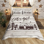 Homewish Camper Theme Bedding Set Happy Camping Comforter Cover Set for Kids Teens Women Room Decor Beige Wooden Duvet Cover Breathable Vintage Wood Farmhouse Bedspread Cover Full Size(No Comforter) - Image 3