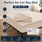 Zipper Cot Fitted Sheet Bundle, 28 x 75 Camping Cot Mattress Sheets, 400 Thread Count 100% Cotton, Includes 1 Wraparound Base, 2 Removable Zipper Top Sheets & 2 Pillowcases, 8 Inch Deep Pocket, Ivory - Image 2