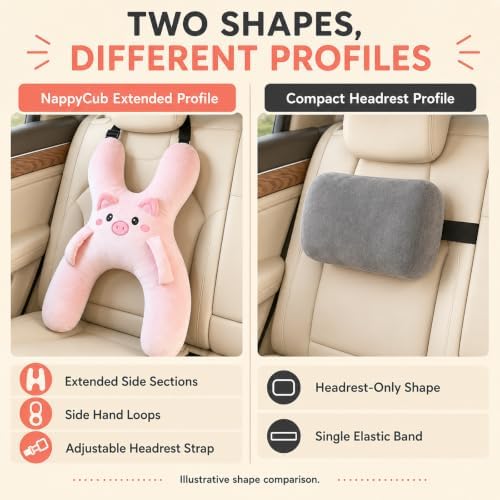 Ride Nuzzle Pillow, Plush Animal Car Travel Cushion with Adjustable Headrest Strap for Passenger Seats，Pink - Image 5