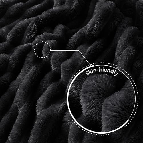 Exclusivo Mezcla Striped King Size Fleece Blanket for Bed, Black - Image 5