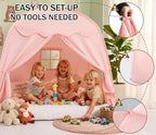 Akiky Large Teepee Tent for Kids with Lights Portable Bed Canopy Tent Foldable Teepee Canopy Playhouse Inside Canopy Bed for Playroom(Pink) - Image 5