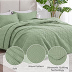 Love's cabin Twin Quilt Bedding Set Sage Bedspreads - Soft Bed Summer Lightweight Bedspread Comforter - Wave Pattern Bedding Coverlet for All Season - 2 Pieces (1 Quilt, 1 Pillow Sham) - Image 4