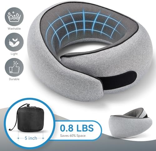 SZXYX Travel Pillows - 100% Pure Memory Foam Neck Pillow for Airplanes, Comfortable Breathable Cover, 360° Support Stowable Pillows for Sleeping, Car, Airport Travel Essentials, Dark Gray - Image 4