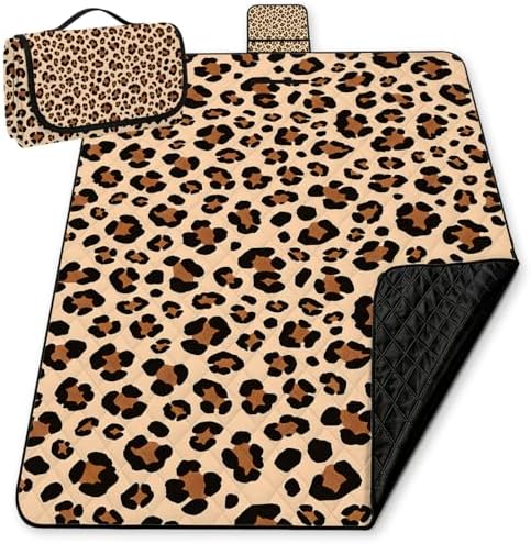 WFSM Leopard Print Picnic Mat 80x60 Inch, Leopard Print for Women, Cheetah Outdoor Play Mat for Adults and Toddlers Waterproof Sandproof Beach Blanket Travel Camping Rug by WFSM