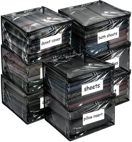 Plastic Storage Bags with Easy-Glide Zipper, Pack of 8, Durable Clear Vinyl Zippered Storage Bags for Clothes Sweaters Comforters Blankets Sheets Bedding (21.6 x 13.7 x 12.4 Inch, Transparent Black) by Kikerike