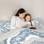 Erosebridal Light Blue White Floral King Comforter Set - Vintage Flower Bedding Set for Kids Adults | Boho Aesthetic Flowers Quilt | Farmhouse Cottage Bedroom Decor with 2 Pillowcases - Image 6