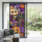 Window Privacy Film Frosted, Pumpkins Halloween Non-Adhesive Static Cling Window Tint, Black Horror Purple Check Floral Insulated Windows Frosted Films for Living Room, 35.4 x 78.7 Inches - Image 2