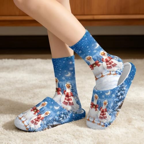 Jeiento Fuzzy Slippers and Sock Set Women's Warm Cozy Memory Foam House Shoes Soft Slip-on Slides - Image 3