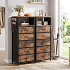KOMFOTT 2 Nightstands with Integrated Charging Station, 39" Tall Modern End Table with 5 Fabric Drawers, Side Pockets and Open Shelf, Bedside Table with 2 AC Outlets, USB and Type-C Ports for Bedroom - Image 4