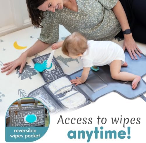 Kopi Baby Portable Diaper Changing Pad, Wipes Pocket, Premium Grey Arrows - Image 4