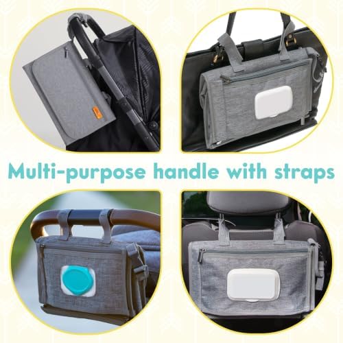 Kopi Baby Portable Diaper Changing Pad with Wipes Pocket, Modern Grey - Image 3