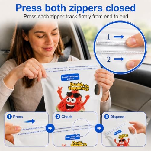 Disposable Vomit Bags, 2000ml Dual-Zip Paper Bags, 28 Pack - Image 3