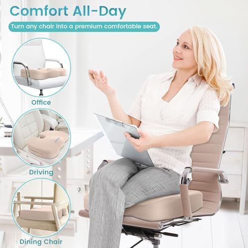 Gel Seat Cushion, Cooling Memory Foam Cushion for Office Chair, Khaki - Image 6