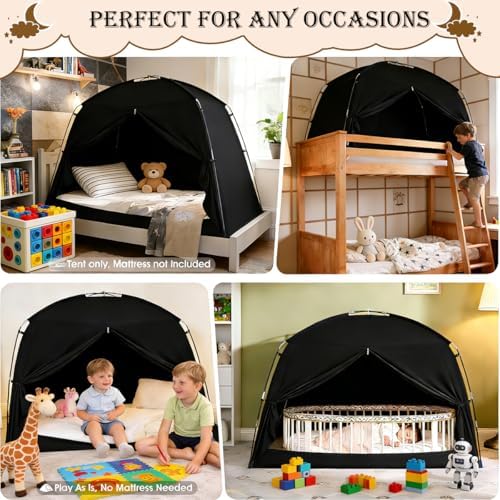 Akiky Bed Tent Bed Canopy Privacy Sleeping Space on Bed Breathable Canopy Tents Blackout Tent(Black,Twin) - Image 7