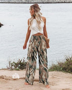 Angerella Womens Elastic High Waisted Palazzo Pants Casual Wide Leg Long Lounge Pant Trousers with Pocket - Image 2