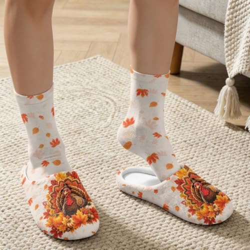 Jeiento Fuzzy Slippers and Crew Sock Set for Women Men Couple Warm Cozy Memory Foam House Shoes Soft Slip-on Slides for Home,Travel - Image 3