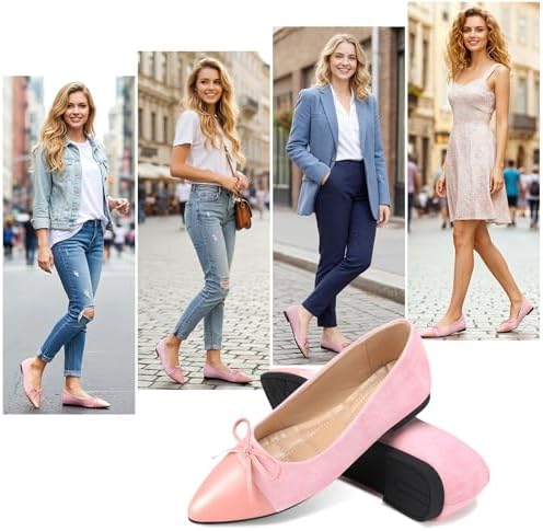 KUNWFNIX Women's Ballet Flats Foldable Classic Crown Rhinestone Slip On Bowknot PU Leather Faux Suede Pointed Toe Comfort Flat Casual Dress Shoes - Image 2