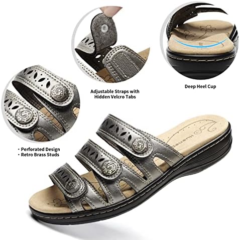 Women's Comfort Leather Slides Lightweight Flat Sandals Cute Slip On Casual Walking Slippers - Image 6