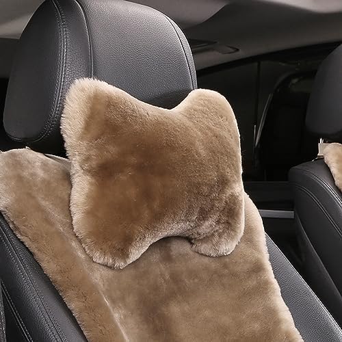 Fluffy Car Headrest Pillow Furry Long Wool Lumbar Auto Head Neck Support Pillow Cushion Natural Luxury Fur Warm Soft Comfort Winter by MLOVESIE