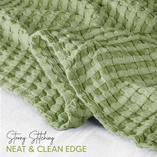 Utopia Bedding 100% Cotton Waffle Blanket Queen Size Sage Green, 90x90 Inch - Image 3