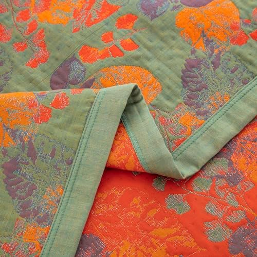 100% Cotton Muslin Blanket Jacquard Ginkgo Leaf Floral Pattern Quilt, Soft Bed Cover Lightweight Breathable Gauzy Reversible Bedspread Coverlet Bedding Full/Queen(78"x94"), No Pillow Sham - Image 5
