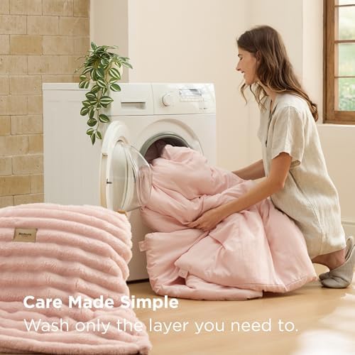Bedsure 2-in-1 Comforter Set with Detachable Fleece Blanket, Pink Queen - Image 7